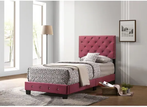 Vista 2 de Glory Furniture Suffolk - Cama individual tapizada de terciopelo en color cereza