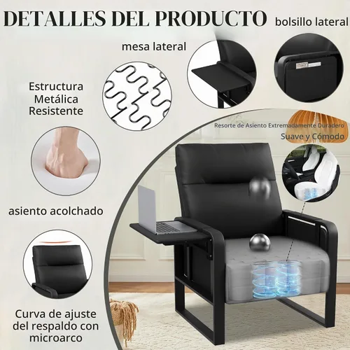 Vista 6 de Silla tapizada para sala de estar, sillón de acento de mediados de siglo, de piel sintética y metal, sofá individual cómodo para recepción, club