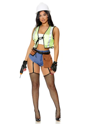 Vista 3 de Disfraz Sexy de Mujer en Construcción Multicolor