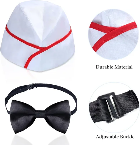 Vista 2 de Keymall Juego de disfraz de camarero para niños, kit de disfraz de proveedor, 6 piezas, delantal, pajarita, guantes, tarjetas para Halloween, juego