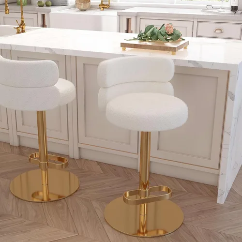 Vista 8 de Taburetes de bar de terciopelo modernos giratorios de altura ajustable para encimera de cocina, taburetes de bar con reposapiés para sala de estar