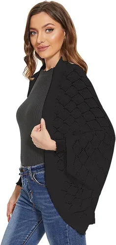 Vista 4 de Kimono de punto trenzado para mujer, holgado, de gran tamaño, chal
