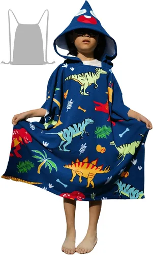Vista 15 de Toalla de playa de dinosaurio con capucha para niños y niñas de 3 a 10 años con capucha, bata de baño para niños