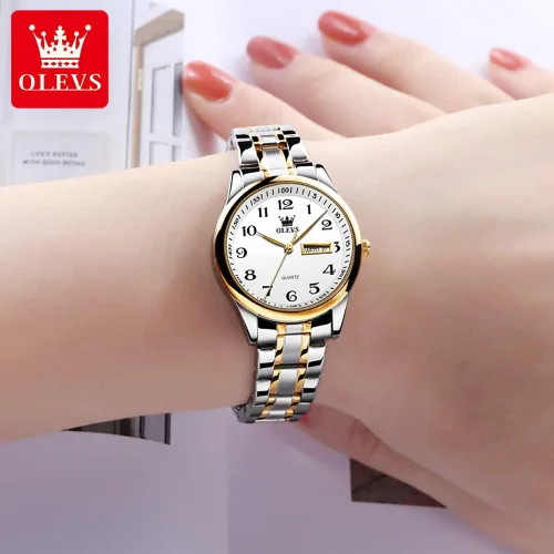 Vista 8 de OLEVS Relojes para mujer oro plateado acero inoxidable impermeables analógicos grandes fáciles de leer y fecha