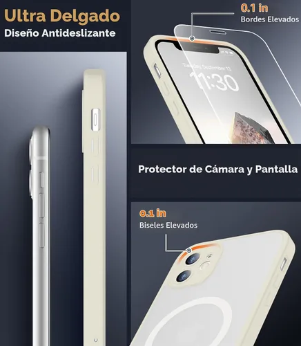 Vista 4 de SPIDERCASE Funda magnética translúcida diseñada para iPhone 11, con 2 protectores de pantalla de vidrio templado, antihuellas, para iPhone 11 de 6.1