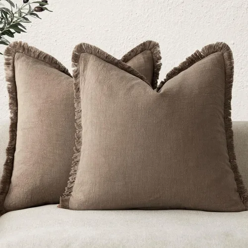 Vista 28 de Foindtower Fundas de almohada decorativas de lino con flecos de 16 x 16 Verde abundante
