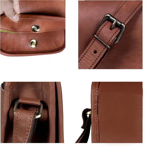 Vista 4 de cuero 7 pulgadas pequeño hecho a mano Crossbody hombro cuero genuino iPadTablet Vintage Messenger Bag para 6.5 pulgadas iPad pro para mujeres hombres