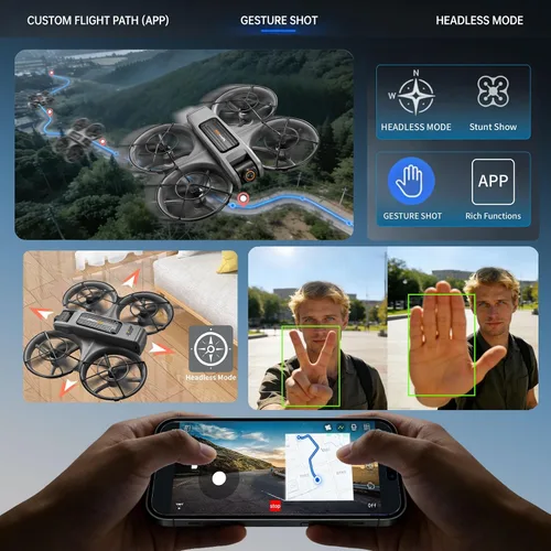Vista 4 de Dron con cámara para adultos - Control remoto de pantalla FHD de 4.5 pulgadas, cámara dual 2K, vuelo de 40 minutos, motor sin escobillas, evita