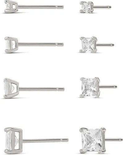 Vista 8 de Amazon Essentials Juego de pendientes de tuerca de plata de ley chapada en oro de 14 quilates con circonita cúbica redonda o corte princesa Oro Rosa
