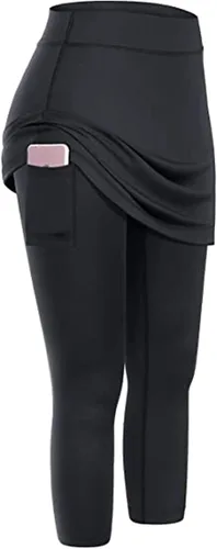 Vista 2 de uSecee Skirted Leggings for Women High Waist Gym Yoga Leggings Tennis Golf Capris Skorts Tummy Control Workout Athletic Pants