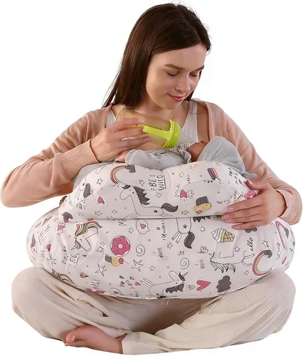 Vista 11 de Almohada de lactancia para lactancia materna, almohadas ergonómicas de alimentación para bebés con funda de algodón extraíble lavable, correa