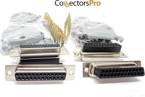 Vista 2 de Kit de conector hembra DB25, 4 juegos con capuchas y 100 pines, RS232 D-Sub 25P tipo crimpado