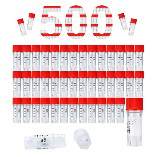 Vista 50 de Cryoviales de 0.0 fl oz, 25Pcs Cryotubes con código de barras lateral, frascos de esterilización con rosca externa, tubos de muestra con tapas Azul
