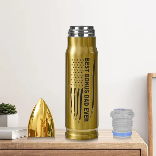Vista 6 de Best Bonus Dad Ever Afranti 304 - Botella de agua con forma de bala de acero inoxidable 304, 17 onzas, 16.9 fl oz, doble pared aislada al vacío