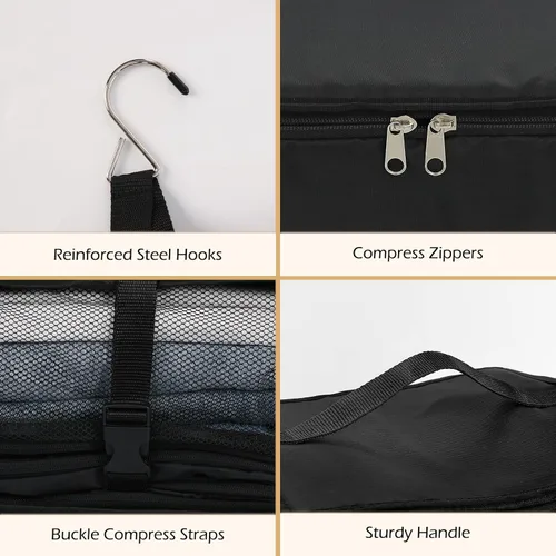 Vista 6 de Surblue Bolsa de Almacenamiento para Viaje con Estantes Colgantes, Cubo de Empaque de Compresión para Maleta Plegable con Capa Extensible de Gran