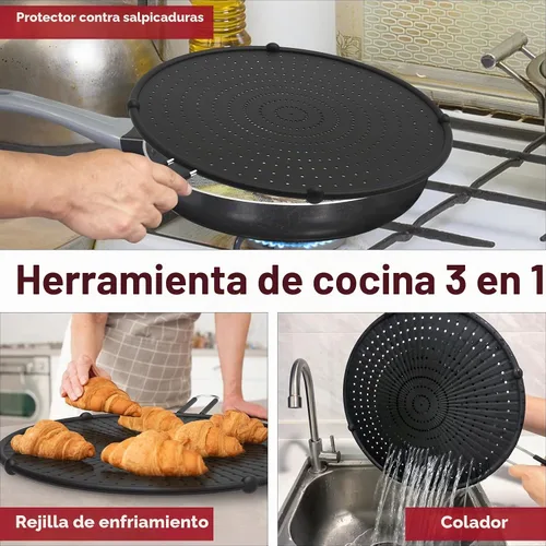 Vista 3 de INYOU Rejilla de silicona para salpicaduras para sartén adecuada para sartenes de 13", protector contra salpicaduras de grasa multiusos resistente