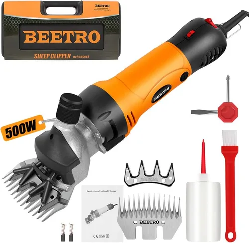 Vista 9 de BEETRO Tijeras eléctricas profesionales de ovejas de 500 W, cortadoras de aseo de animales para ovejas, cabras alpacas y más, 6 velocidades de corte