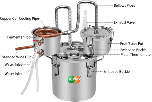 Vista 2 de YUEWO nuevo 3 macetas DIY 8 Gal 30 litros alcohol Moonshine etanol todavía licores acero inoxidable caldera agua hogar destilador vino kit