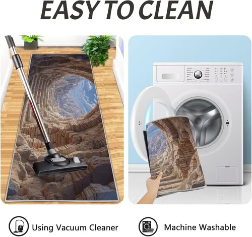 Vista 6 de Kitchen Mats for Floor 2 Piece Set 3D Rock Cave Non Slip Kitchen Rugs Washable Retro Architecture Floor Mats Brown Area Rug Runner for Hallway