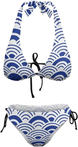 Vista 7 de Traje de baño para mujer, push up, bentónico, biológico, océano, 2 piezas, envoltura para playa, extraíble, acolchado, halter triangular, corbata
