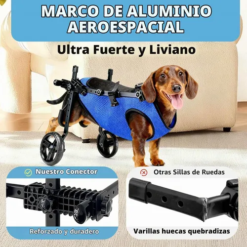 Vista 5 de Silla de ruedas para perros para patas traseras, altura/longitud/ancho ajustable, silla de ruedas resistente con ruedas que absorben los golpes