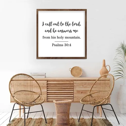 Vista 3 de Wood Sign with Frame,I Call Out to The Lord,and He Answers Me from His Holy Mountain Farmhouse Rustic Wooden Sign with Quote for Wall Art Home Decor