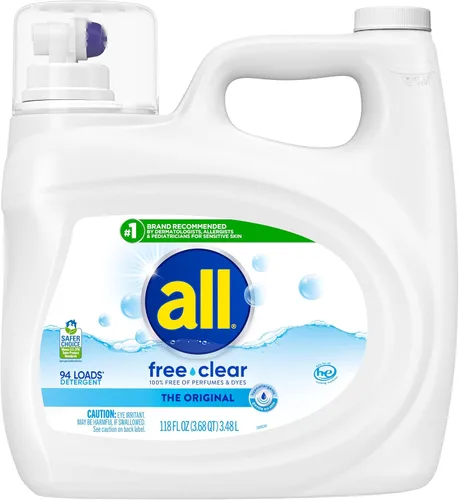 Vista 7 de all free clear, Original, Detergente líquido para lavandería para piel sensible, sin aroma e hipoalergénico, concentrado, 82.5 onzas líquidas, 110