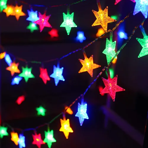 Vista 6 de Guirnalda de luces de estrellas que funcionan con pilas, 16.4 pies, 50 luces LED impermeables, luces de Navidad alimentadas por batería con 8 modos