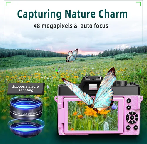 Vista 3 de Cámaras digitales para fotografía y video, cámara de vlogging 4K 48MP para YouTube con pantalla abatible de 180°, zoom digital 16X, gran angular