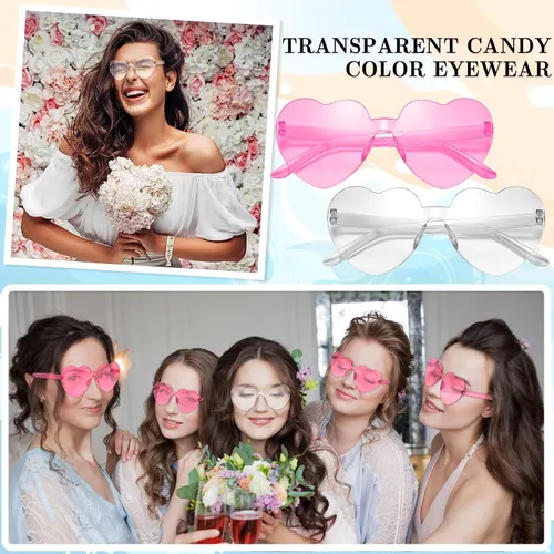 Vista 5 de Heart Shaped Sunglasses Candy Color Rimless Fun Heart Sunglasses for Women Men Party Favors