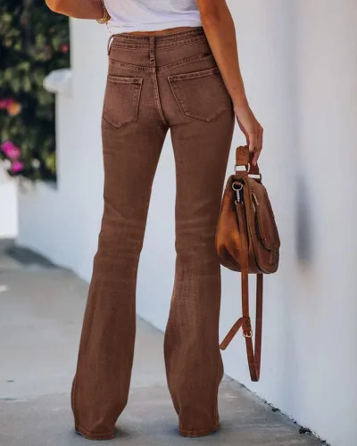 Vista 2 de Koinshha Womens High Waisted Jeans Flare Stretch Boyfriend Bootcut Casual Denim Pants