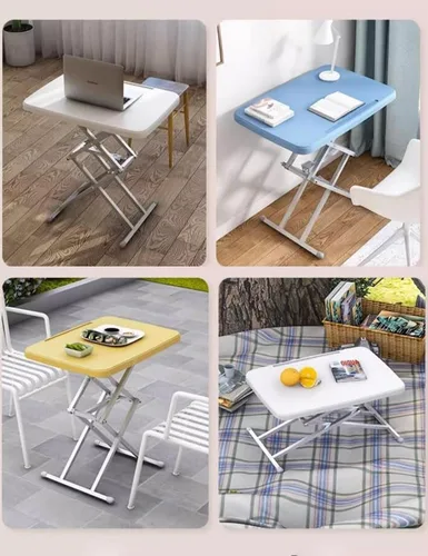 Vista 8 de Mesa plegable pequeña, mesa de cena de TV de altura ajustable, mesa de escritorio plegable alta para comer, mesa de cartas plegable compacta