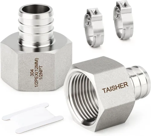 Vista 17 de 5 accesorios Pex de acero inoxidable 304, 1/2 pulgada Pex x 1/2 pulgada NPT hembra, 1/2 pulgadas Pex montaje con 5 abrazaderas de manguera