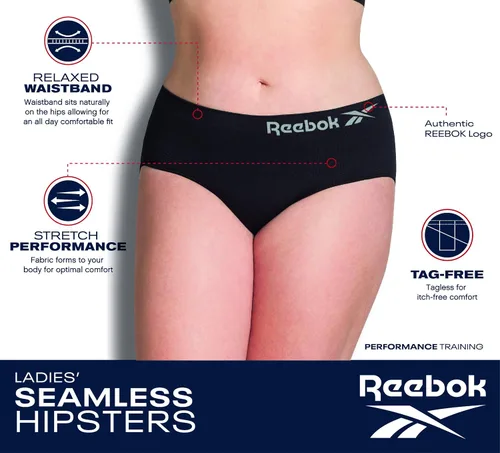Vista 5 de Reebok Ropa interior para mujer - Calzoncillos hipster sin costuras de talla grande (paquete de 3)