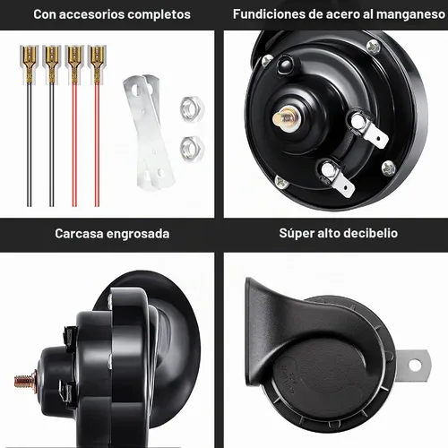Vista 7 de Bocina de auto de 12 V, 300 dB, bocinas súper fuertes, bocinas dobles impermeables para camiones, bocinas de caracol eléctrico, kit de ajuste