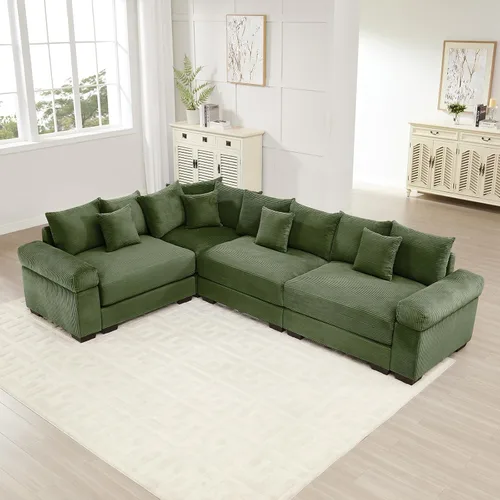 Vista 23 de ODUSE-DAILY Sofá modular de gran tamaño de 117.3 pulgadas, sofás modulares grandes de pana para sala de estar, sofás de 3 plazas, moderno juego