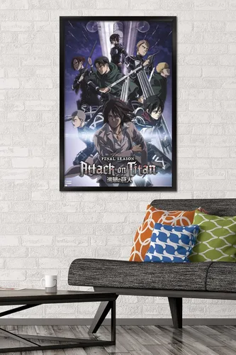 Vista 2 de Trends International Attack on Titan: Season 4 - Póster de pared Key Visual 2, 22.37 x 34.00 pulgadas, versión enmarcada en negro Versión con marco