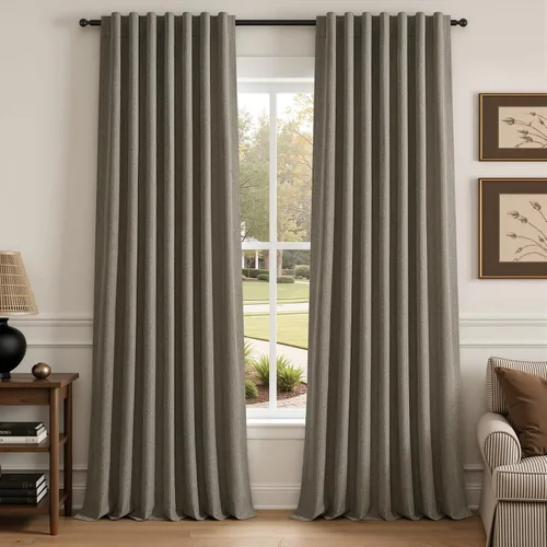 Vista 24 de Cortinas opacas de lino de 96 pulgadas para dormitorio, 2 paneles, verde Verde Olivegreen