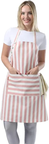 Vista 13 de TOSHEX Delantal de cocina de algodón resistente a las gotas de agua con delantales ajustables para mujeres con bolsillos, delantal de cocina
