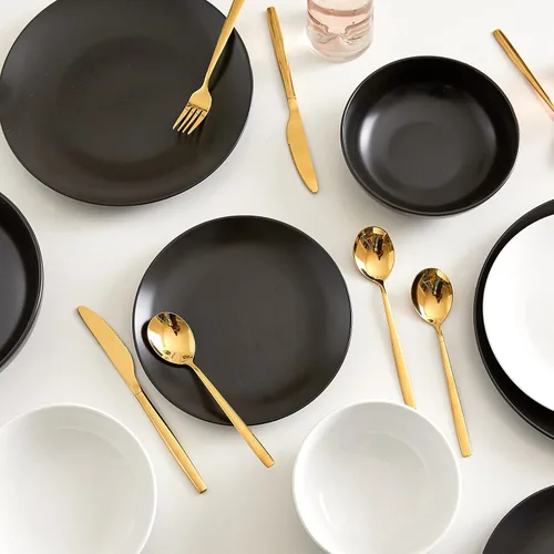 Vista 7 de Euro Ceramica Euro Essential Collection - Juego de vajilla de 16 piezas, servicio para 4, color negro mate sólido