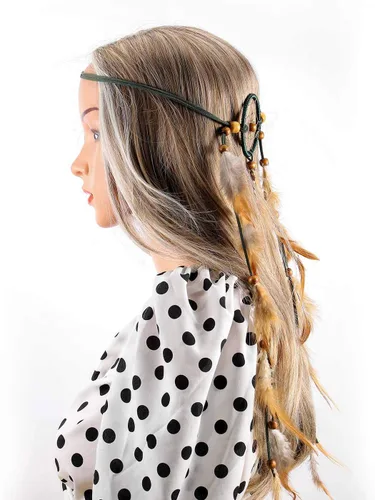 Vista 7 de Gangel Dreamcatcher - Diadema de plumas bohemias con plumas blancas y marrones con borla de plumas blancas y marrones cuerda de cáñamo carnaval