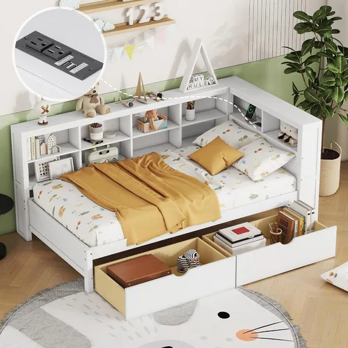 Vista 28 de HomSof Cama individual con 2 cajones, madera maciza, no necesita somier, gris