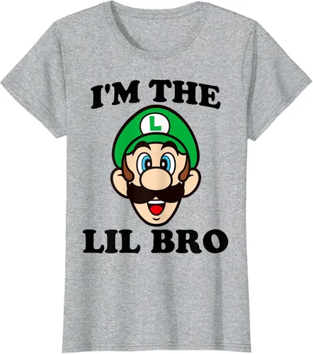 Vista 22 de Super Mario Camiseta de retrato Luigi I'm The Lil Bro, Blanco