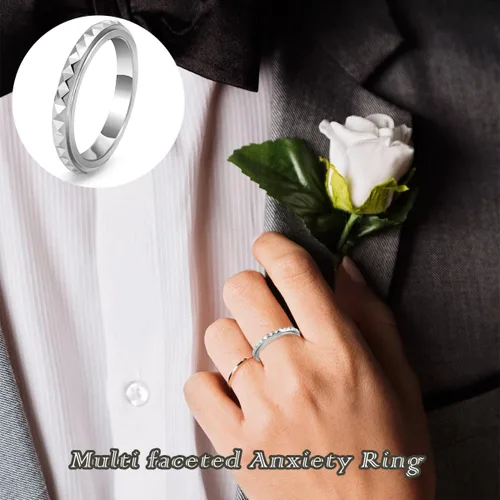 Vista 3 de Nanafast Anillos de ansiedad de acero de titanio de 0.118 pulgadas para mujeres y hombres, anillos multifacéticos para ansiedad, anillos giratorios