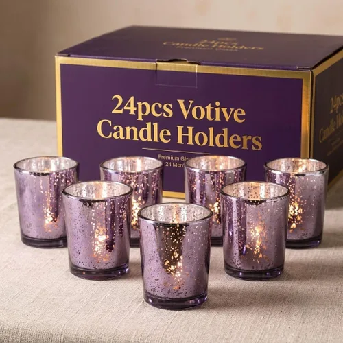 Vista 12 de LETINE 6 portavelas votivas moradas, tamaño votivo estándar para velas votivas regulares, soporte para velas de té para decoración del hogar Púrpura