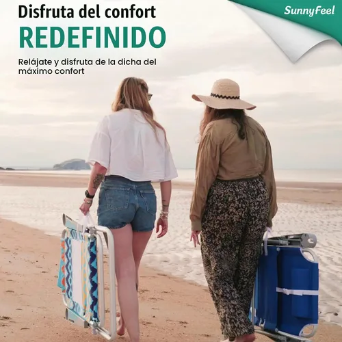 Vista 4 de SUNNYFEEL Silla de playa alta para adultos, sillas plegables de asiento Azul