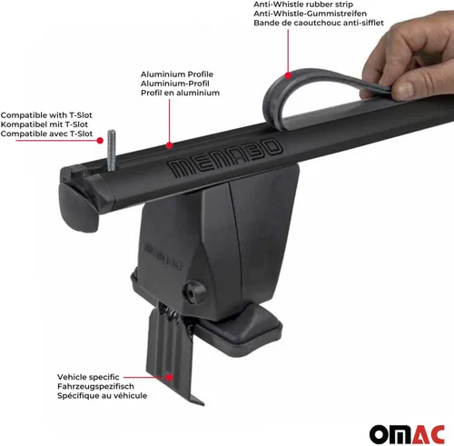 Vista 5 de OMAC Barras transversales de techo para VW Jetta A4 2000-2005 bloqueable 110 libras aluminio negro 2 piezas se adapta a portadores de carga, kayak