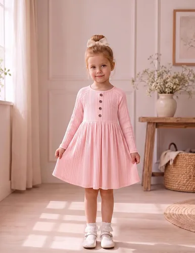 Vista 3 de Arshiner Suéter de manga larga para niñas pequeñas, vestidos de otoño e Rosa