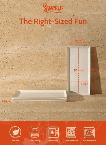 Vista 2 de Sweese Bandeja de porcelana rectangular de 12 pulgadas para sushi, carne, postres, pasteles, plato blanco para servir restaurante, banquete, fiesta