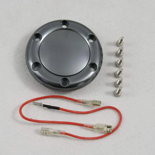Vista 6 de Botón de claxon de aluminio para volante de 6 pernos Flashpower, MoMo, NRG, negro anodizado